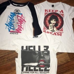 Stussy, Obey, Hellz Bellz t-shirts